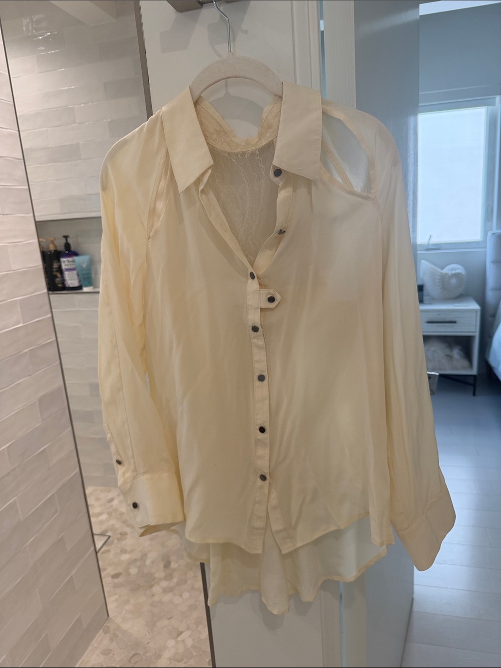 Cream Button-Down Sheer Blouse